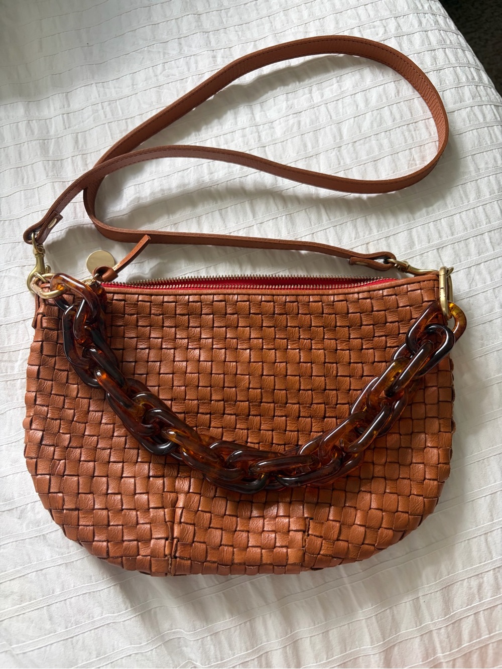 Clare V. Petite Moyen - natural woven checker Leather Crossbody Bag - Picture 3 of 12